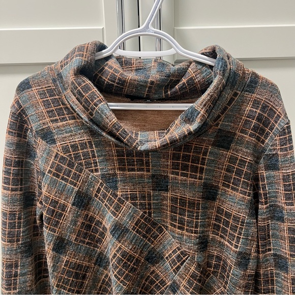 Slow Fashion PAPA VANCOUVER Checkered Tunic Top | Cowl Neck | Size Medium - Picture 2 of 10